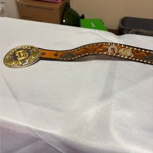 Elegant Brown Leather Belt with Gold Buckle